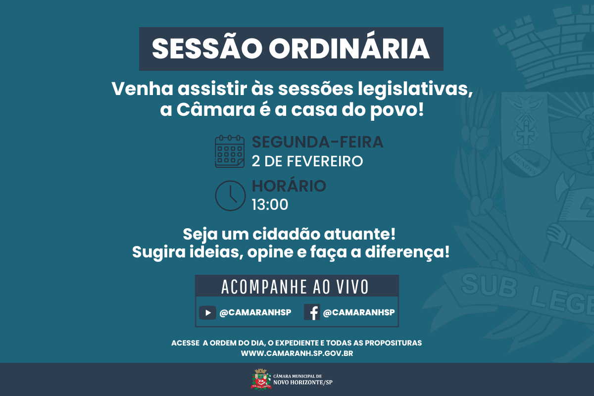 Legislativo realiza primeira sessão ordinária de 2026 na próxima segunda-feira