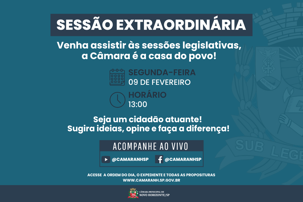 Legislativo realiza sessão extraordinária na segunda-feira