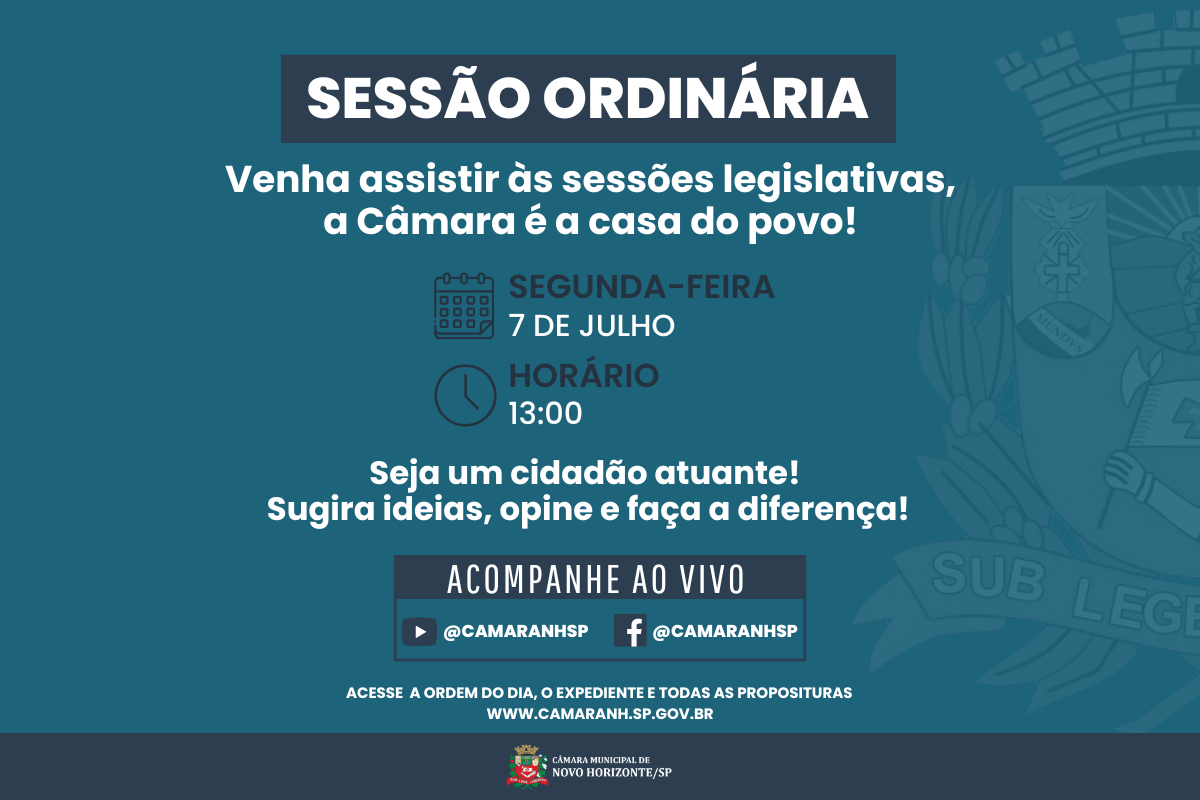Legislativo realiza sessão ordinária na próxima segunda-feira
