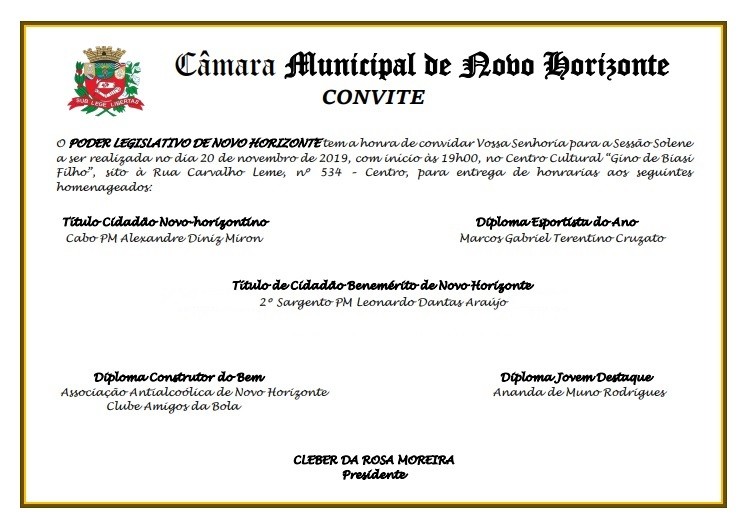 Câmara realiza sessão solene para entrega de honrarias no dia 20 de novembro