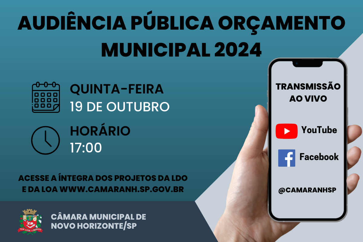 Câmara irá realizar Audiência Pública no dia 19 de outubro para tratar sobre o Orçamento do Município de 2024