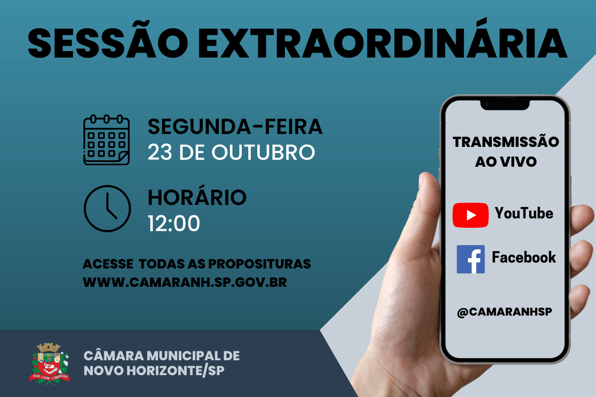 Legislativo realiza sessão extraordinária na próxima segunda-feira