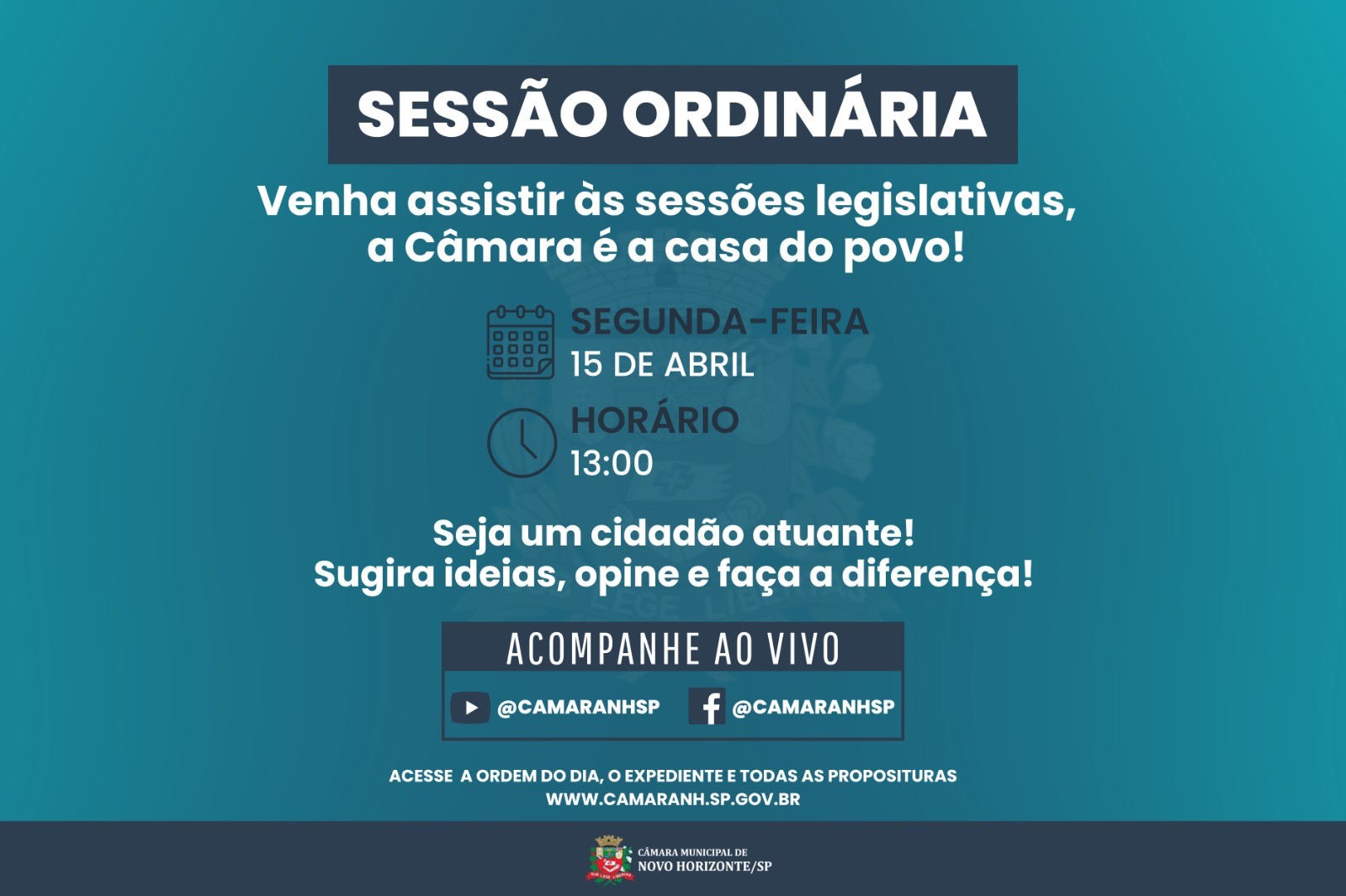 Legislativo realiza sessão ordinária na próxima segunda-feira