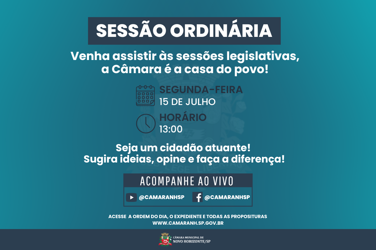 Legislativo realiza sessão ordinária na próxima segunda-feira