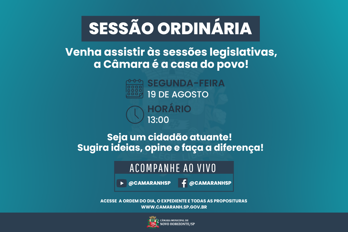 Legislativo realiza sessão ordinária na próxima segunda-feira